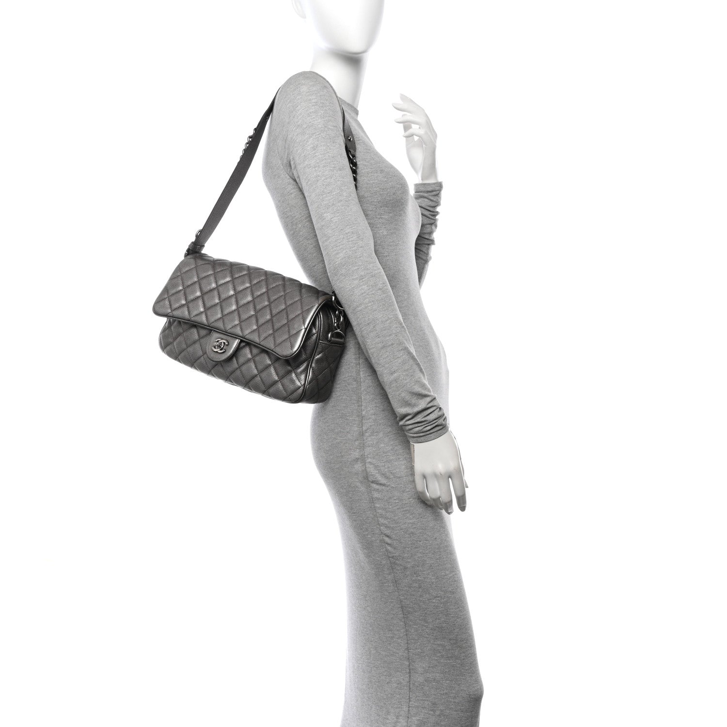 Chanel Metallic Grained Calfskin Quilted Medium Casual Rock Flap Charcoal 2 of 13