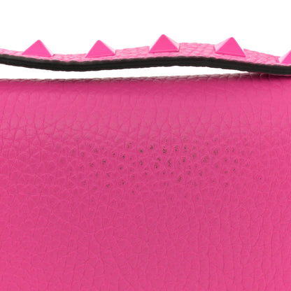 Valentino Garavani Pebbled Calfskin Enamel Monochrome Rockstud Flip Lock Flip Lock Wallet On Chain  Pink PP 11 of 11