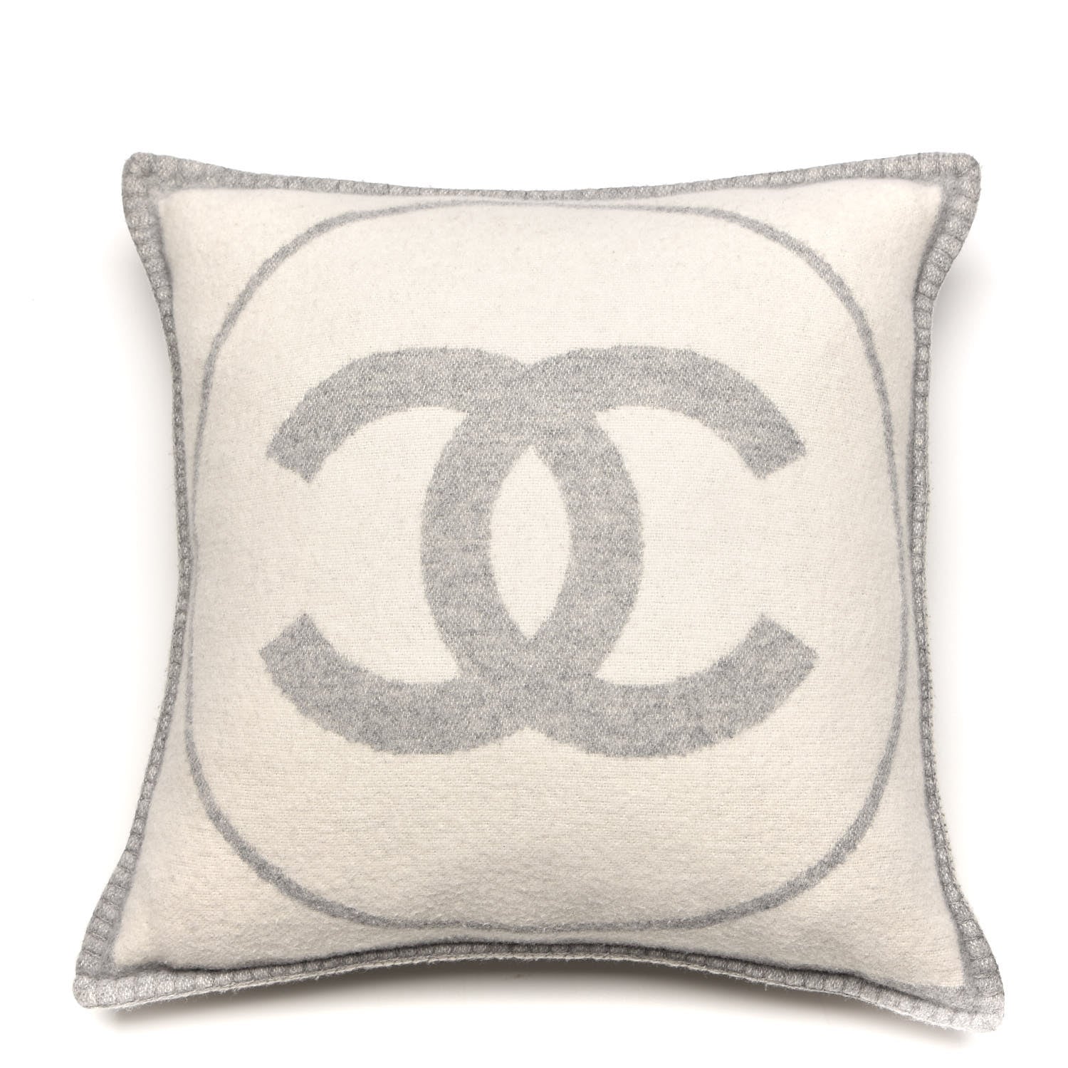 Chanel Merino Wool Cashmere CC Pillow Grey Off White 1 of 7