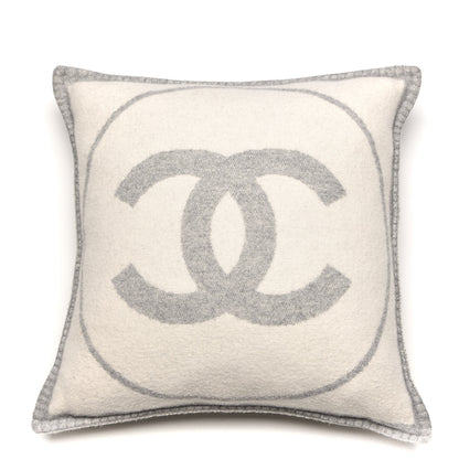 Chanel Merino Wool Cashmere CC Pillow Grey Off White 1 of 7