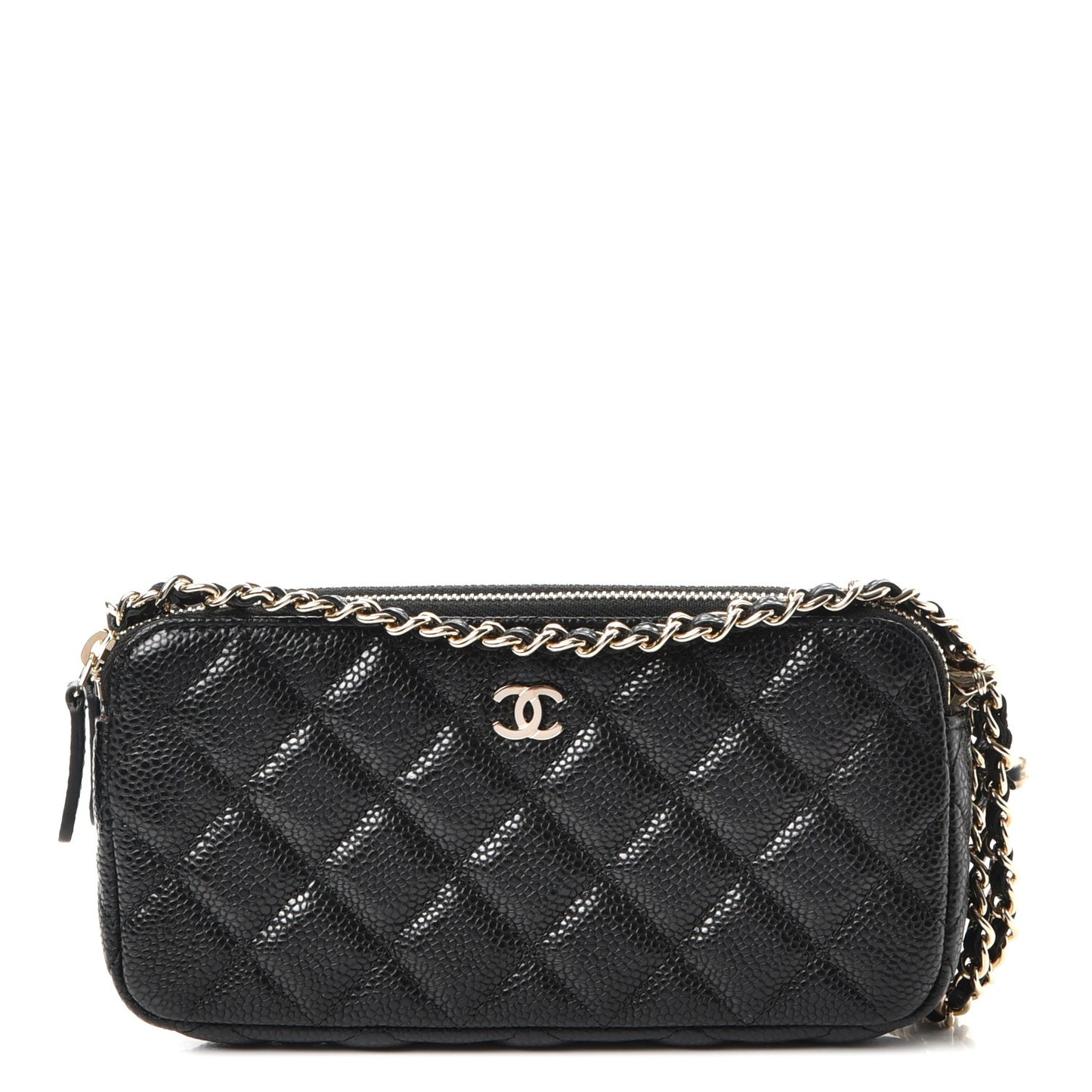 Caviar Quilted Small Clutch With Chain Black