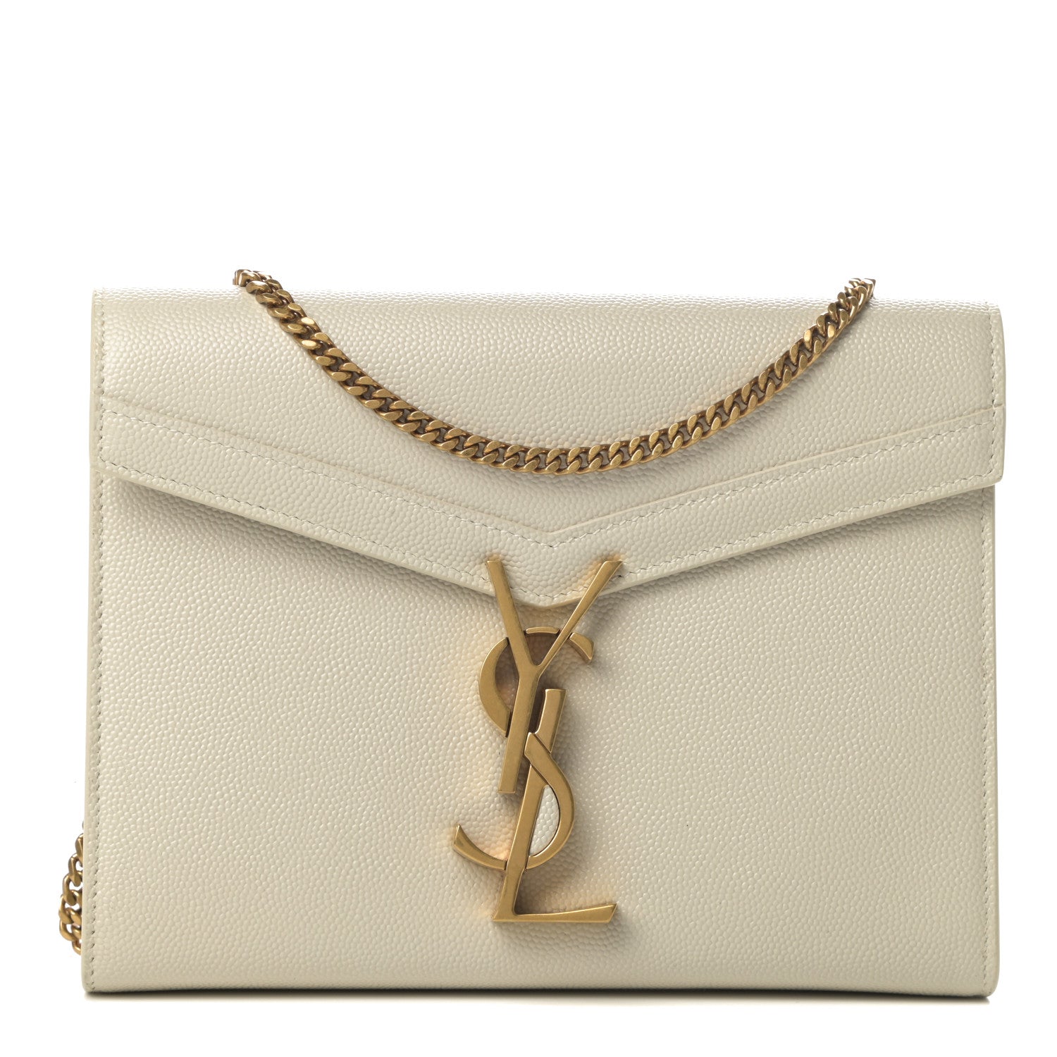Saint Laurent Grain De Poudre Monogram Cassandra Chain Wallet Crema Soft 1 of 12