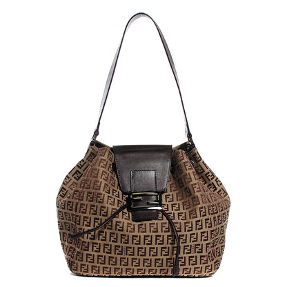 Fendi Zucchino Vitello Drawstring Shoulder Bag Testa di Moro Beige 1 of 7