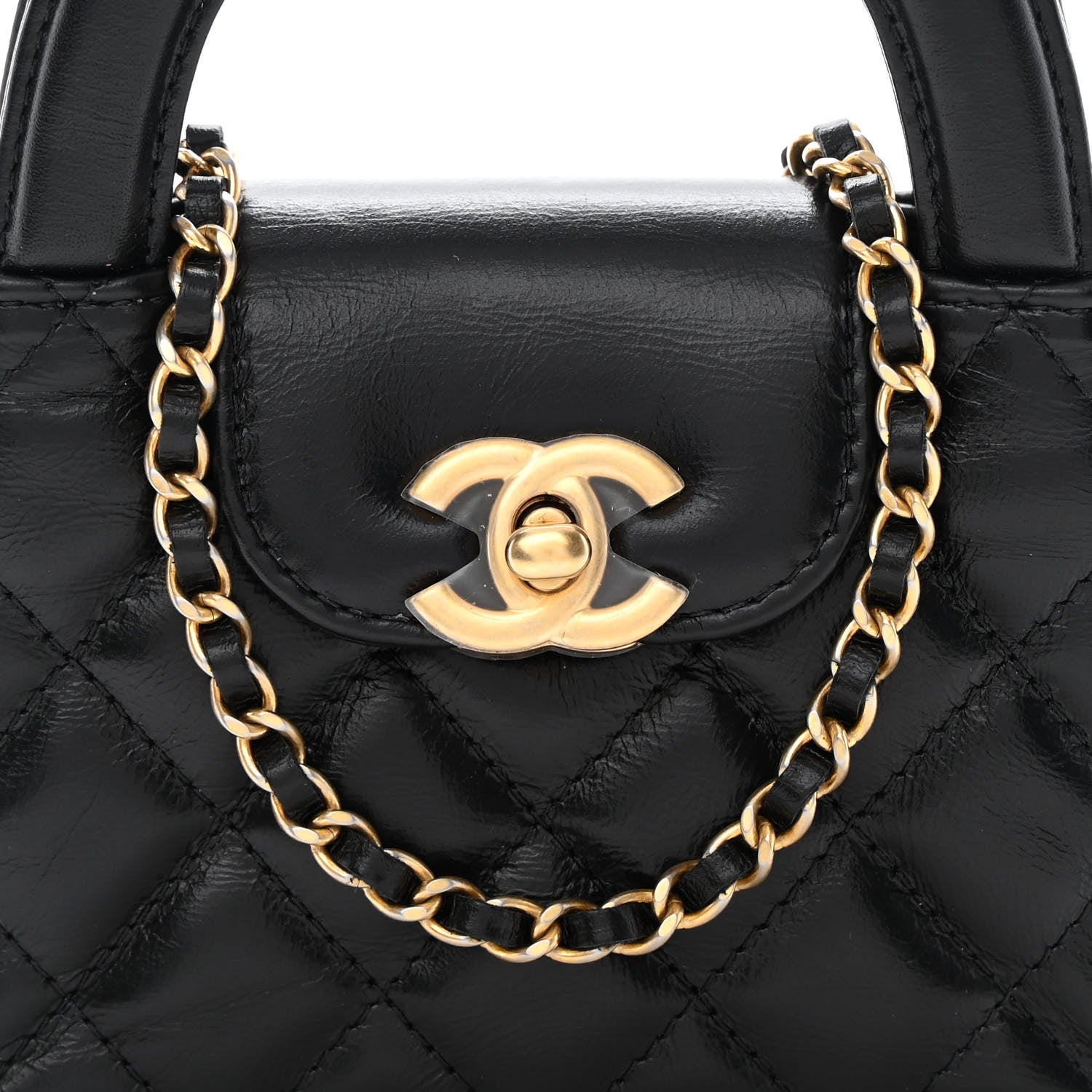 Chanel Shiny Aged Calfskin Quilted Mini Nano Kelly Shopper Black 8 of 11