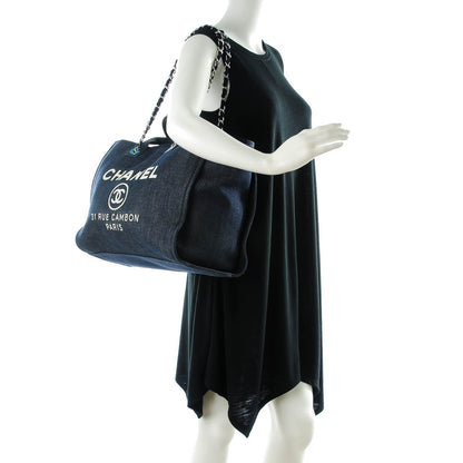 Chanel Denim Large Deauville Tote Dark Blue 2 of 7