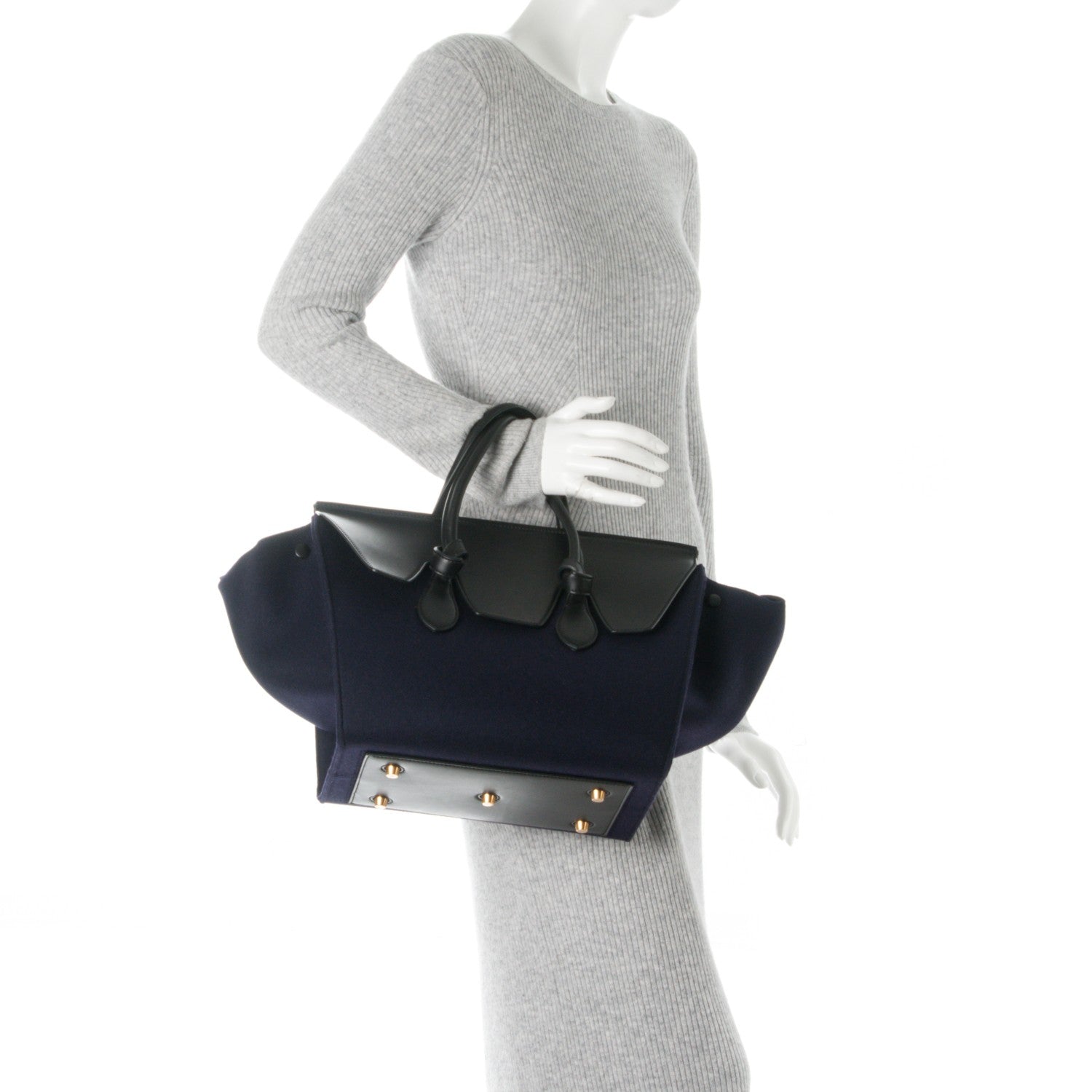Celine Felt Calfskin Small Tie Knot Tote Navy 2 of 7