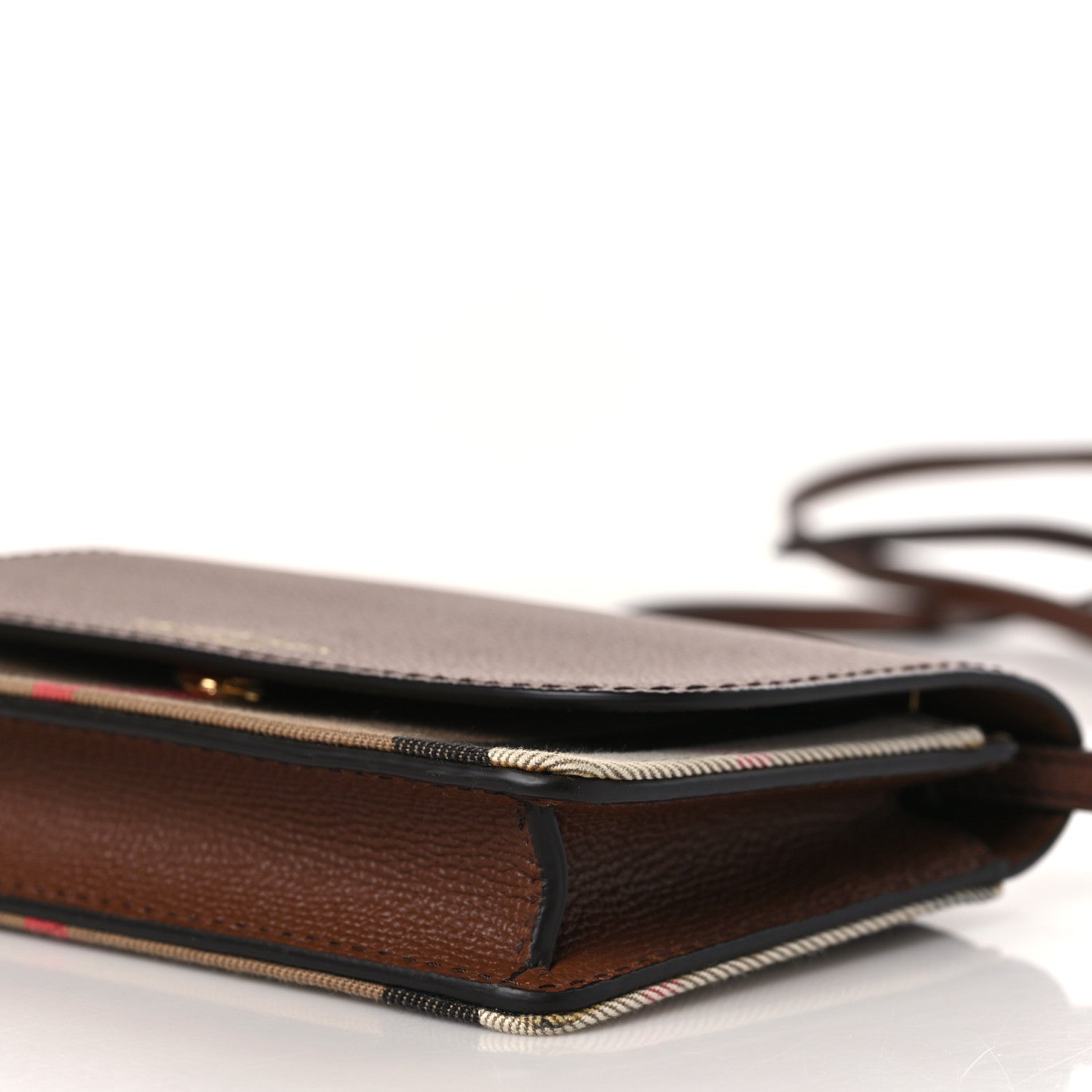 Burberry Grained Calfskin House Check Tartan Mix Hampshire Wallet On Chain Tan 8 of 9