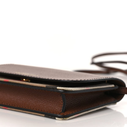 Burberry Grained Calfskin House Check Tartan Mix Hampshire Wallet On Chain Tan 8 of 9