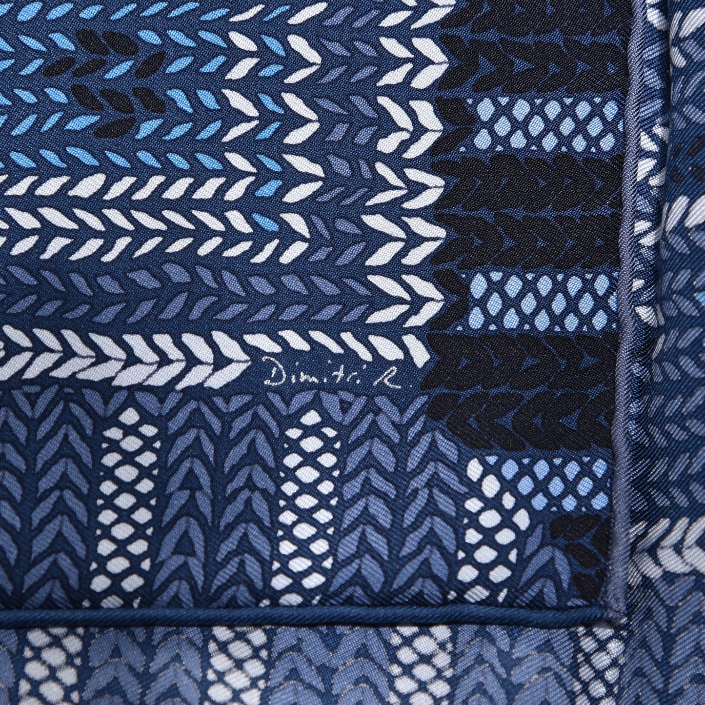 Silk Coin Du Feu Scarf 90 Blue Jean Marine Blanc