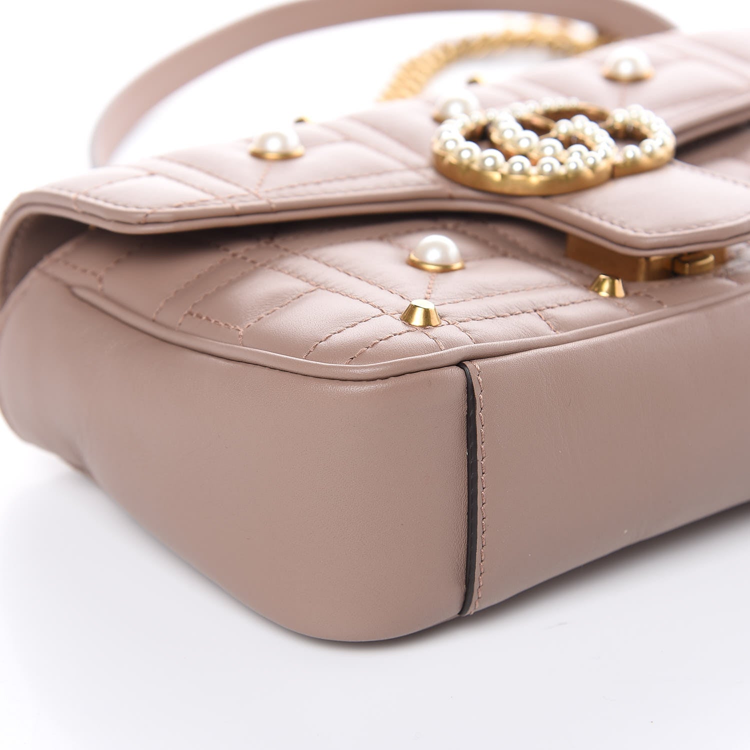 Gucci Calfskin Matelasse Studded Mini Pearly GG Marmont Shoulder Bag Porcelain Rose 8 of 9