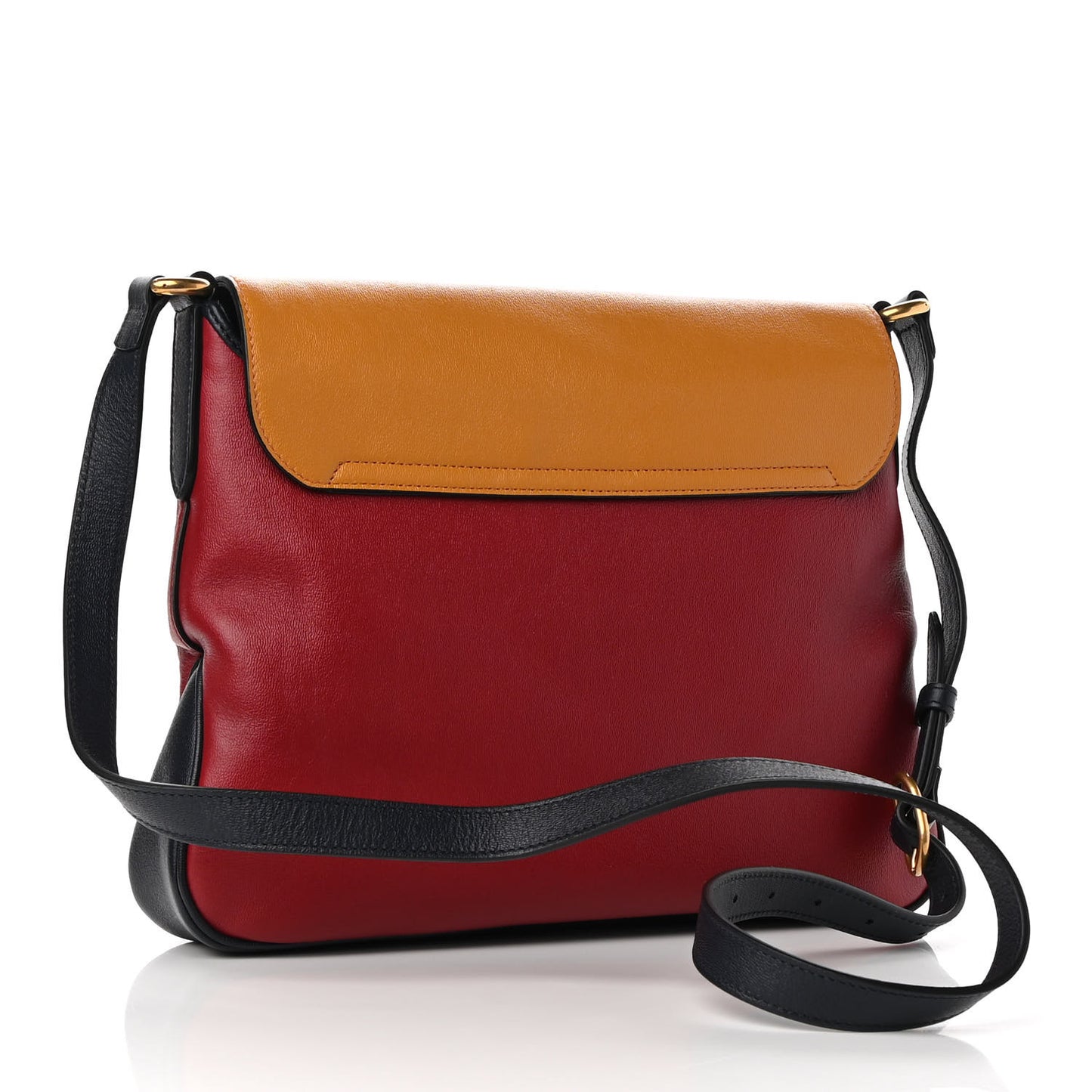 New Sakai Calfskin Lux Tri-Color Medium Dahlia Messenger Shoulder Bag New Cherry Red Sun Oil Blue