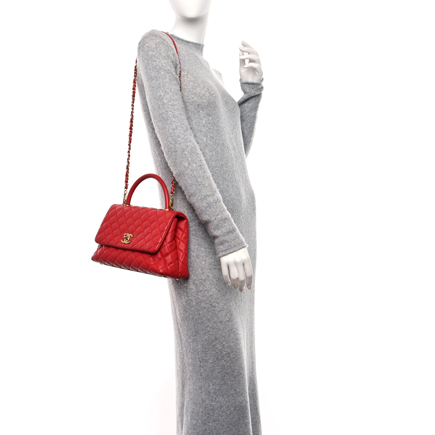 Chanel Caviar Quilted Small Coco Handle Flap Red 2 of 13
