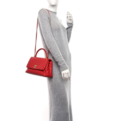 Chanel Caviar Quilted Small Coco Handle Flap Red 2 of 13