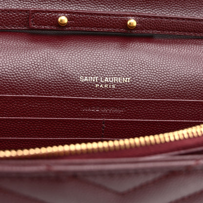 Saint Laurent Grain De Poudre Matelasse Chevron Monogram Chain Wallet Rouge Legion 6 of 9