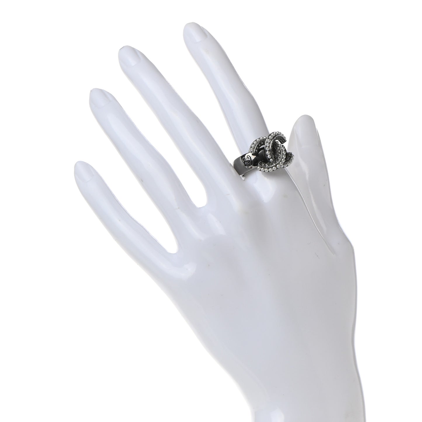 Crystal Pearl CC Ring 6.5 Silver