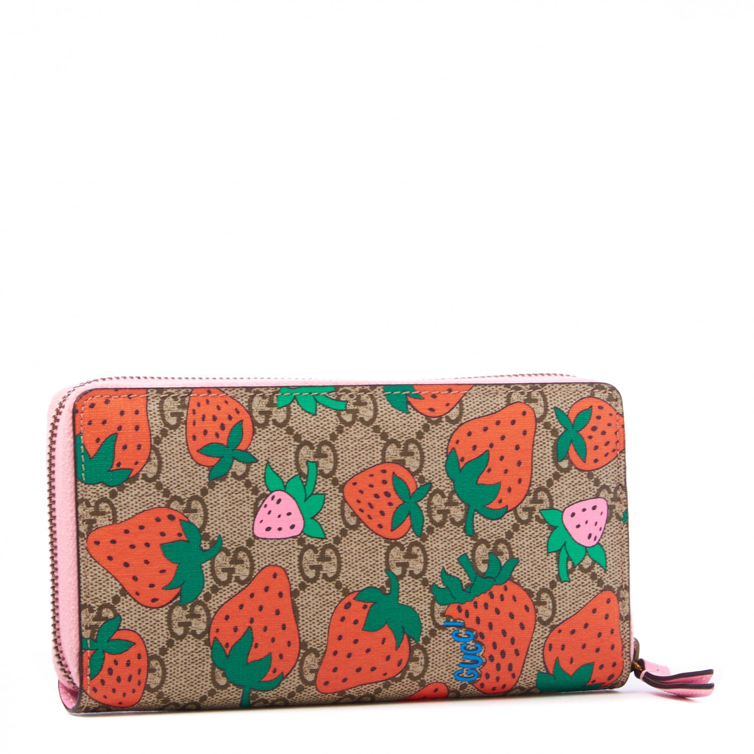 Gucci GG Supreme Monogram Strawberry Zip Around Wallet Light Pink 2 of 8
