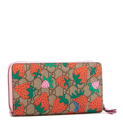 Gucci GG Supreme Monogram Strawberry Zip Around Wallet Light Pink 2 of 8