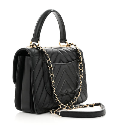 Chanel Lambskin Chevron Quilted Small Trendy CC Dual Handle Flap Bag Black 3 of 14
