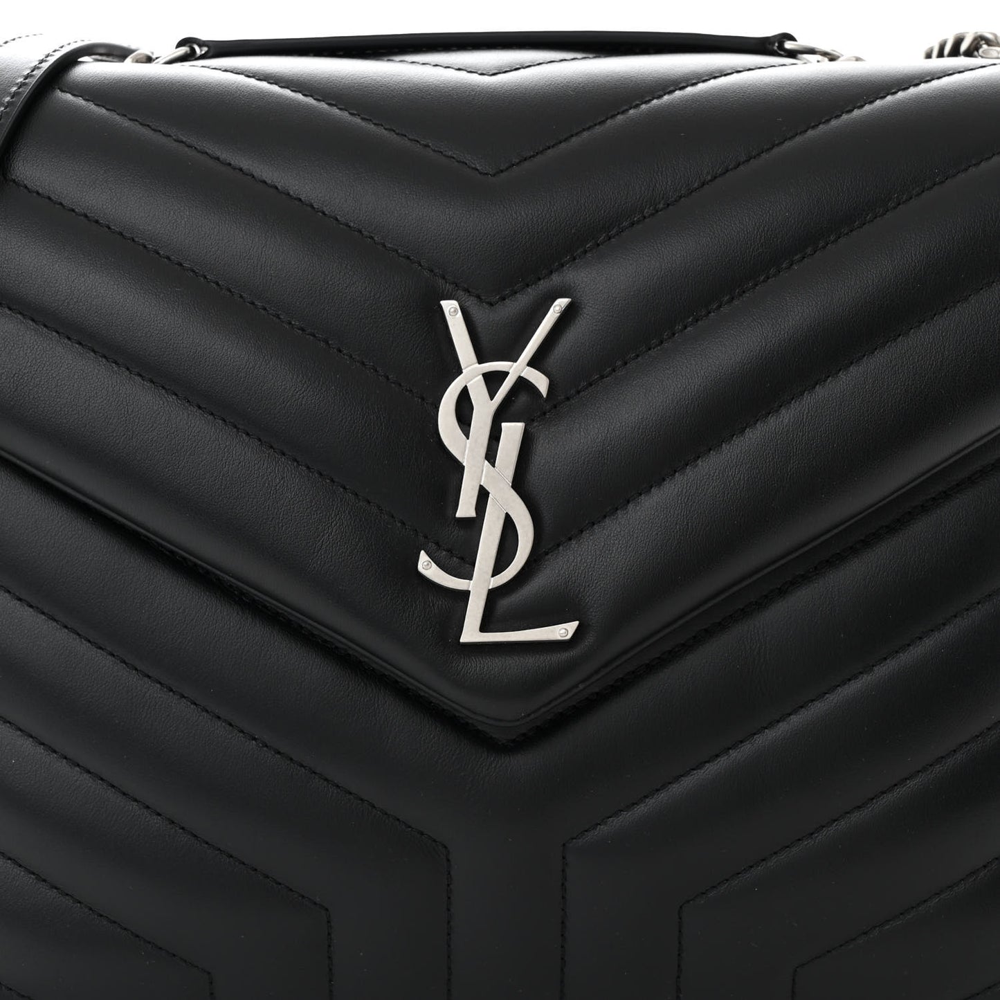 Calfskin Y Quilted Monogram Medium Loulou Chain Satchel Black