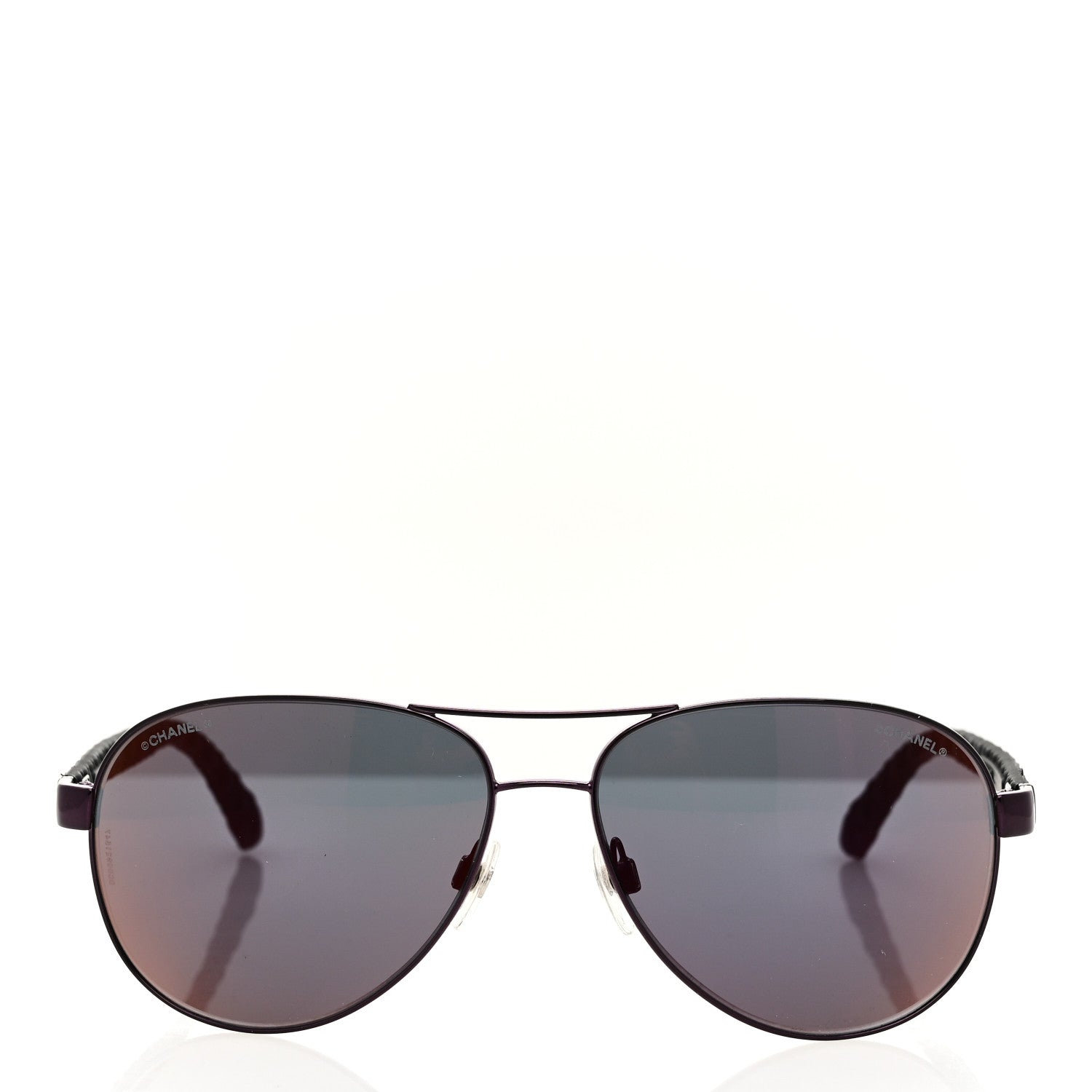 Chanel Metal Lambskin Quilted CC Pilot Summer Aviator Sunglasses 4204-Q Black Purple 2 of 8