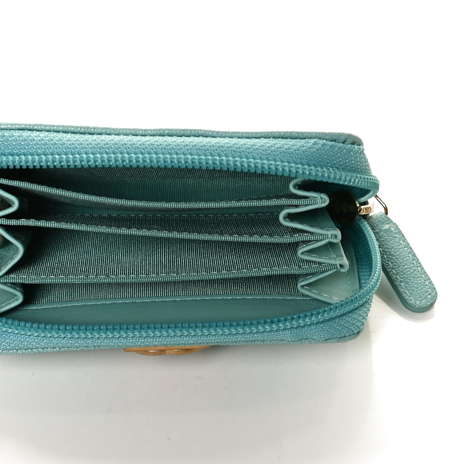 Chanel Caviar Quilted Boy Zip Around Coin Purse Wallet Turquoise 5 of 10