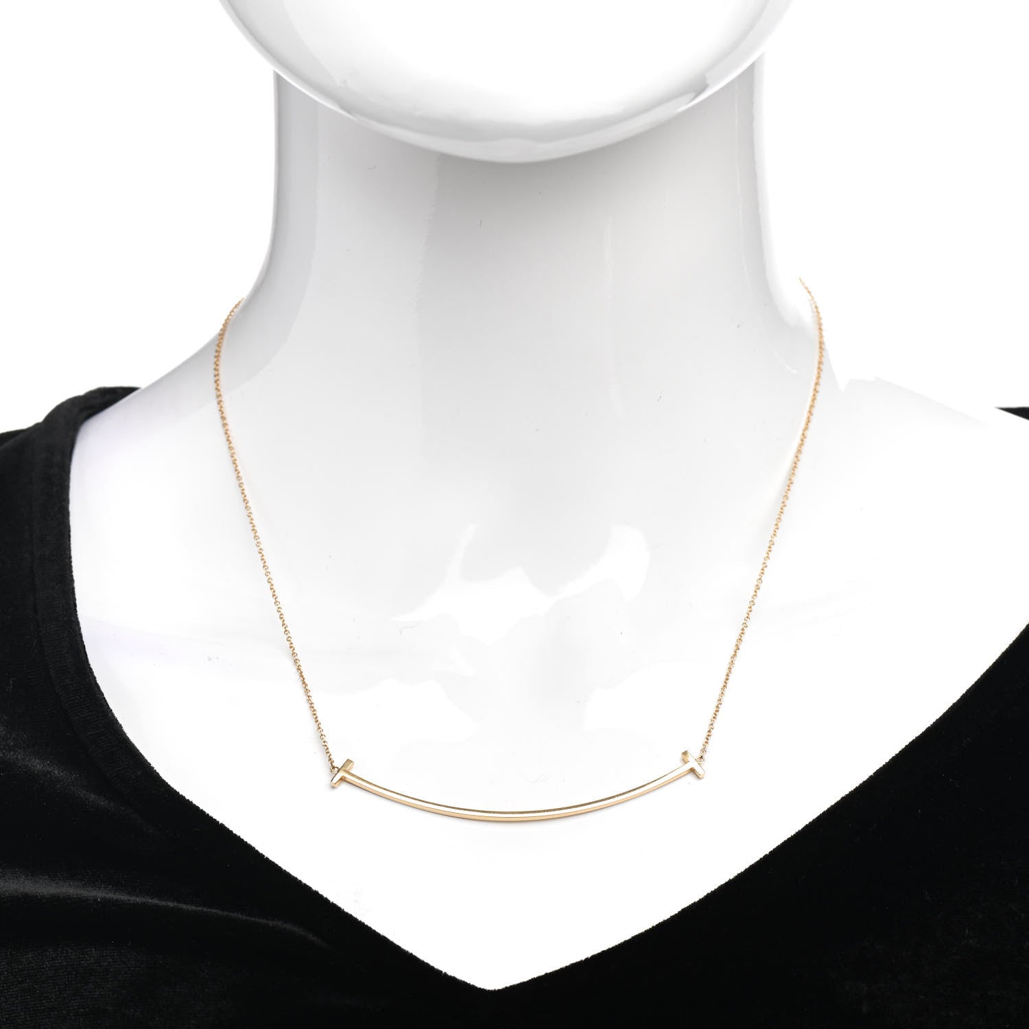 Tiffany 18K Yellow Gold Large T Smile Pendant Necklace 2 of 5
