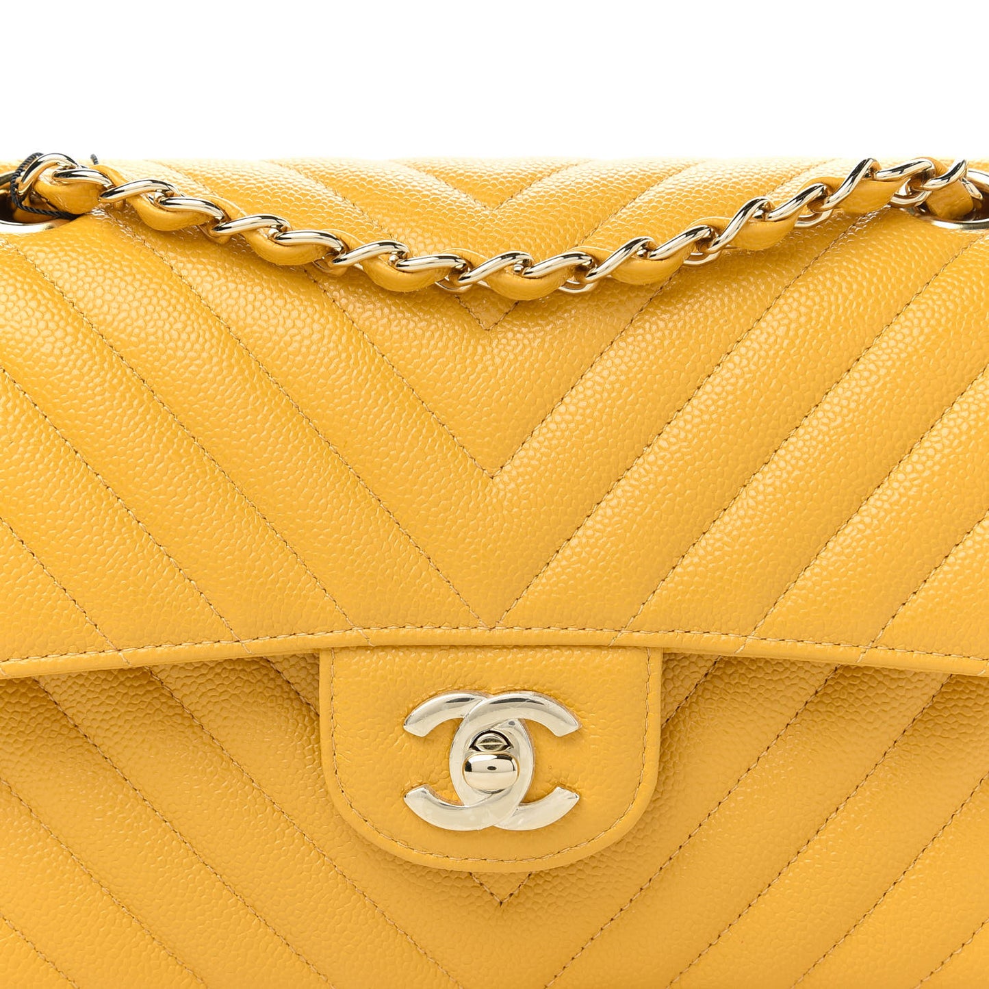 Caviar Chevron Quilted Small Double Flap Yellow