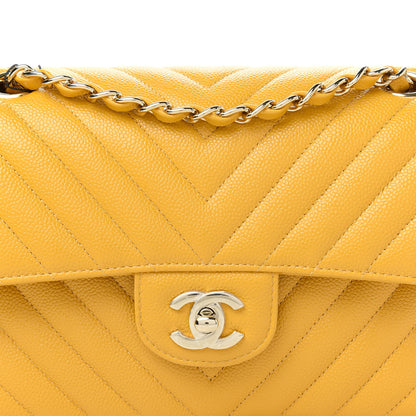 Chanel Caviar Chevron Quilted Small Double Flap Yellow 10 of 11