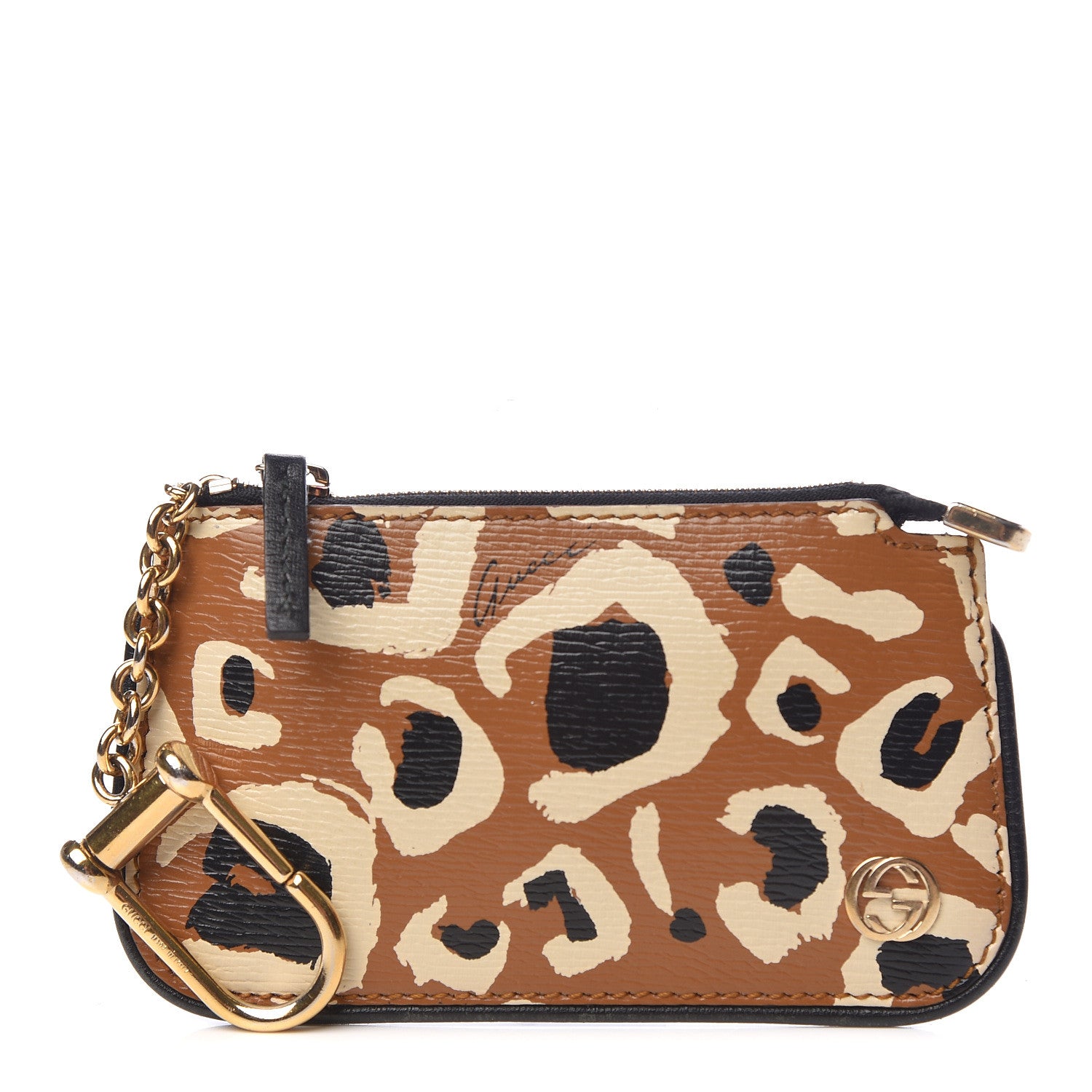 Gucci Calfskin Leopard Key Case Tobacco 1 of 8