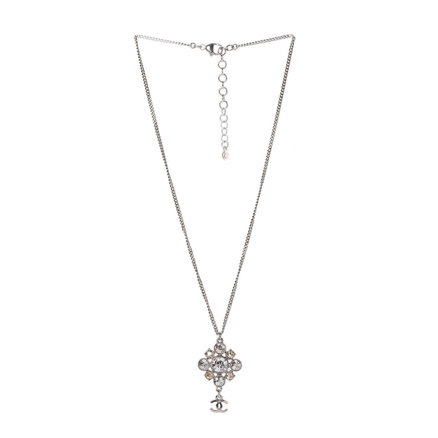 Crystal CC Drop Pendant Necklace Silver