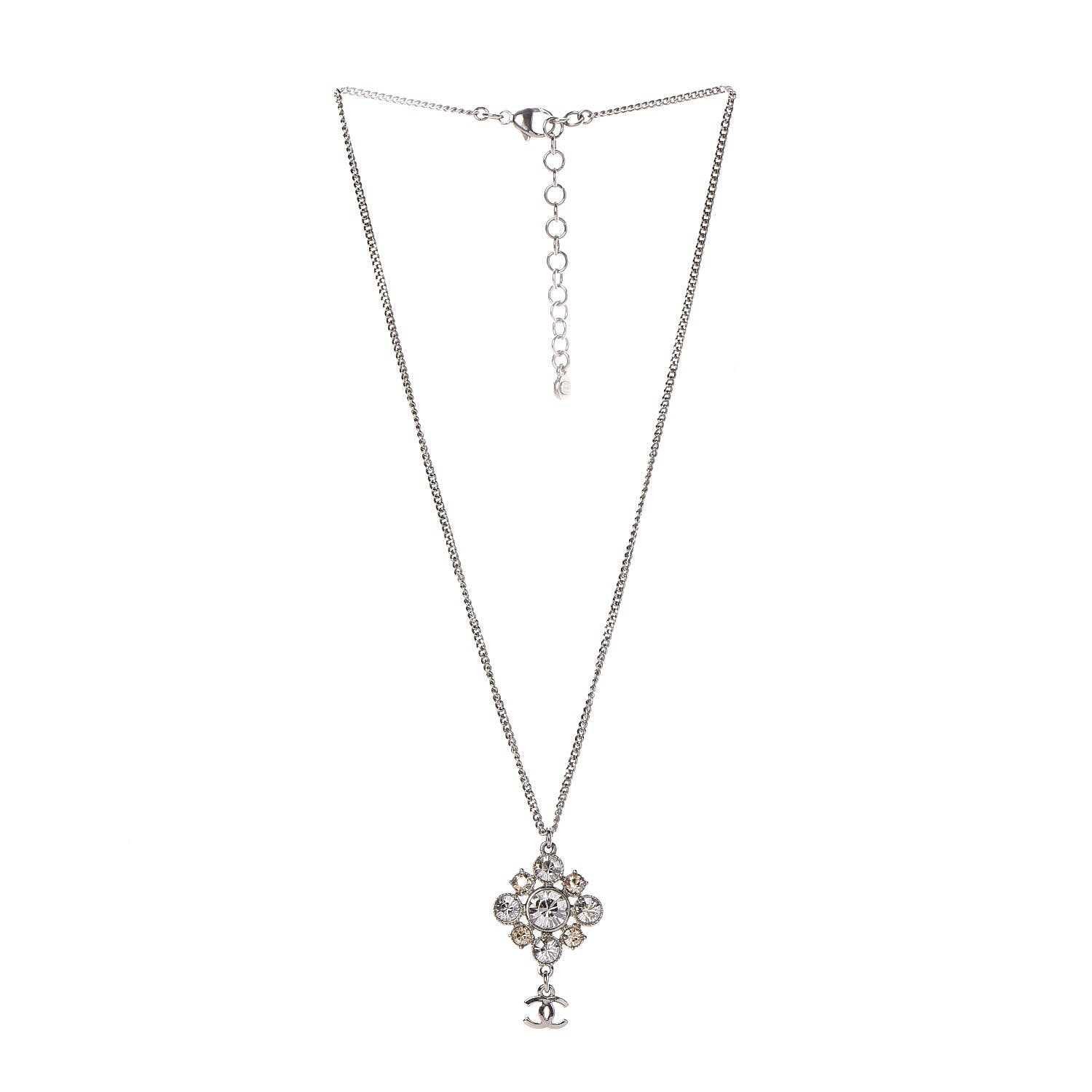 Chanel Crystal CC Drop Pendant Necklace Silver 3 of 5