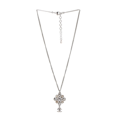 Chanel Crystal CC Drop Pendant Necklace Silver 3 of 5