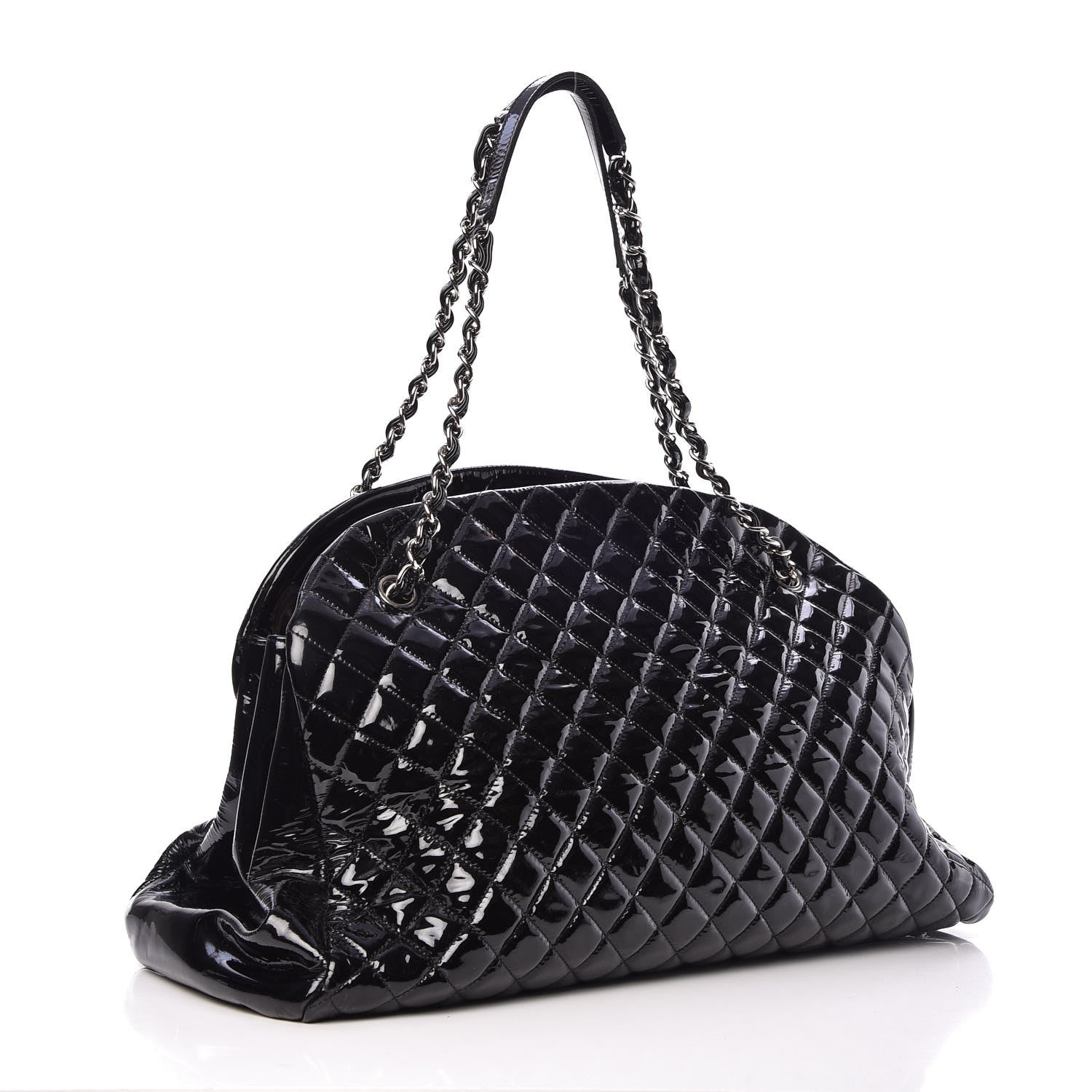 Chanel Patent Quilted Maxi Just Mademoiselle Bowling Bag Black 4 of 15