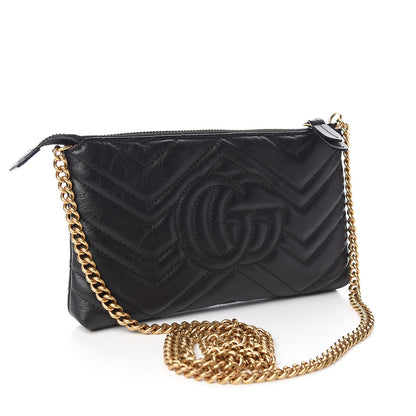 Gucci Calfskin Matelasse Mini GG Marmont Chain Bag Black 3 of 11