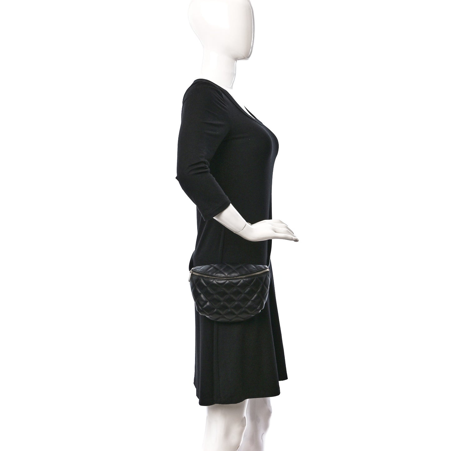 Lambskin Quilted Waist Belt Bag Black
