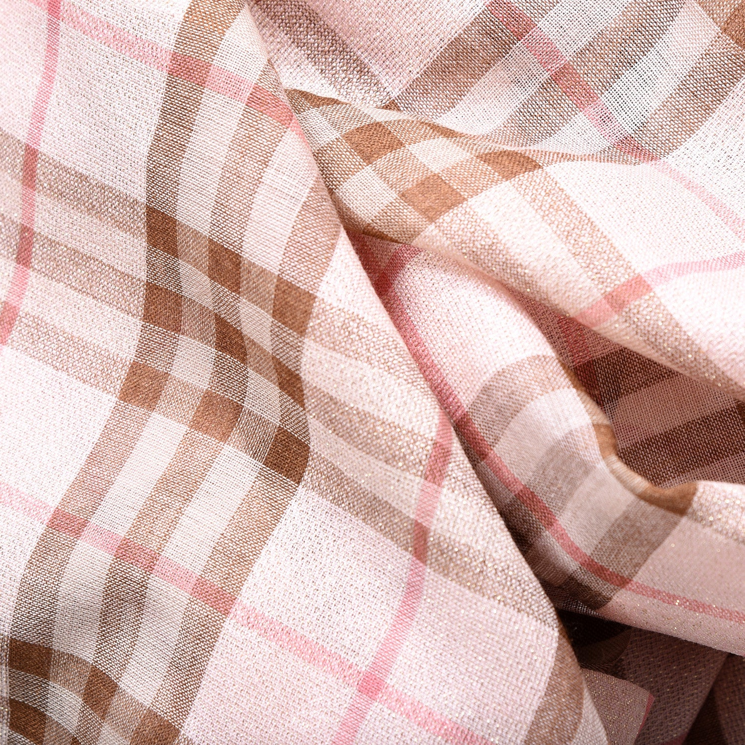 Burberry Metallic Wool Silk Gauze Vintage Check Scarf Pink 3 of 4