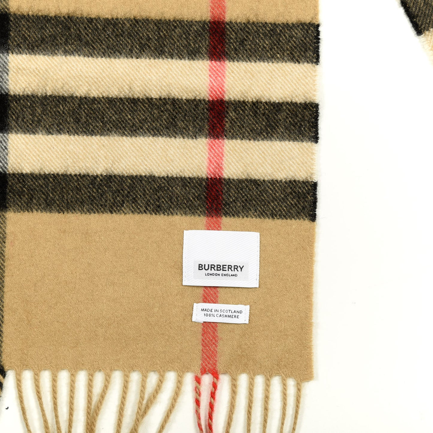 Cashmere Giant Check Fringe Scarf Camel