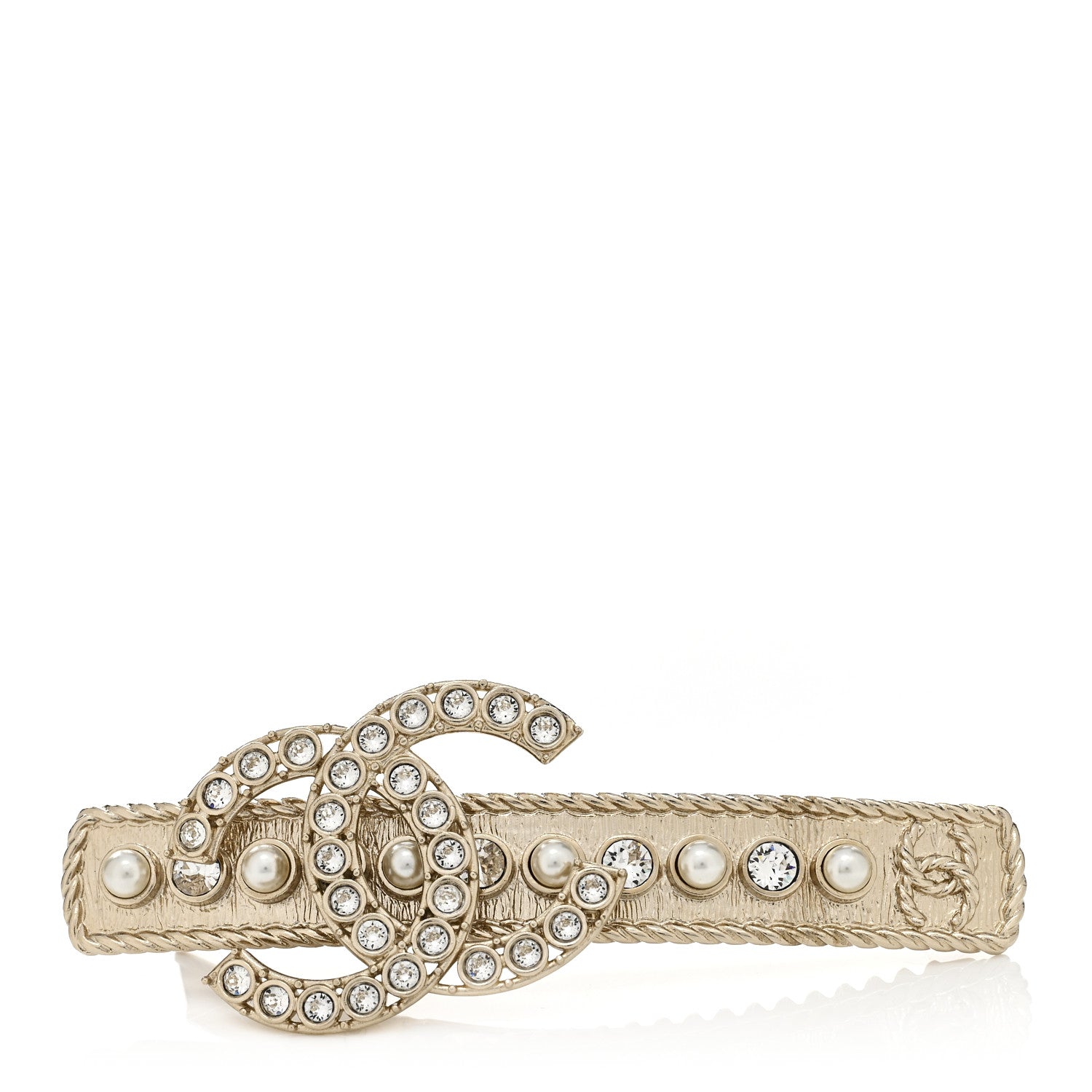 Chanel Metal Crystal Pearl CC Hair Clip Gold Pearly White 1 of 3