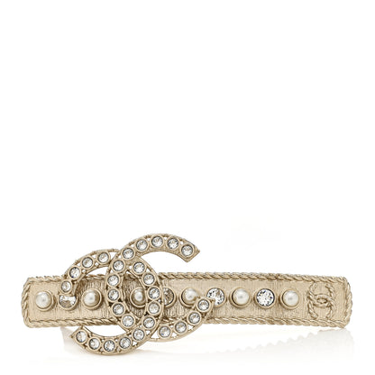 Chanel Metal Crystal Pearl CC Hair Clip Gold Pearly White 1 of 3