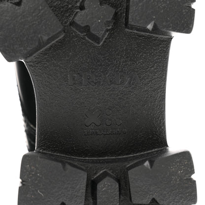 Prada Spazzolato Rois Re-Nylon Metal Triangle Logo Mens Monolith Pouch Pocket 60mm Combat Boots 8 Black 7 of 10