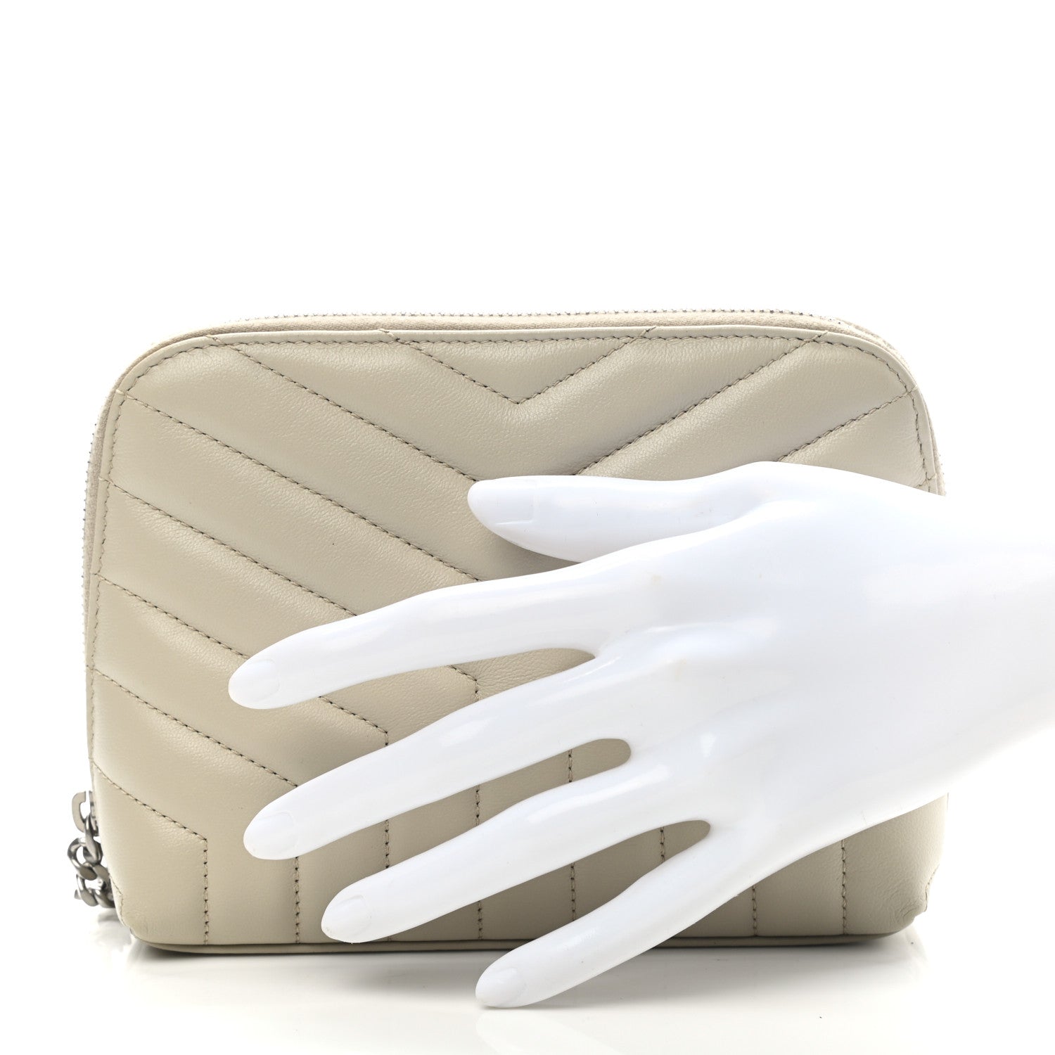 Saint Laurent Lambskin Matelasse Cosmetic Case Ivory 2 of 8