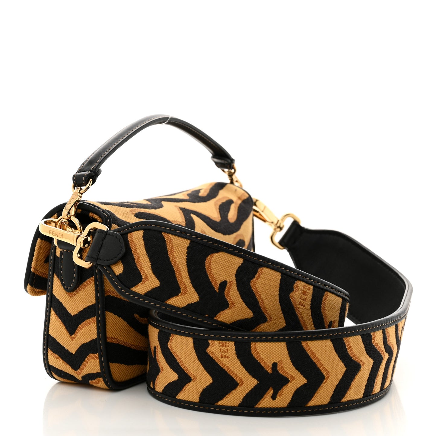 Canvas Chinese New Year Tiger Embroidered Mini Baguette Black Dark Yellow