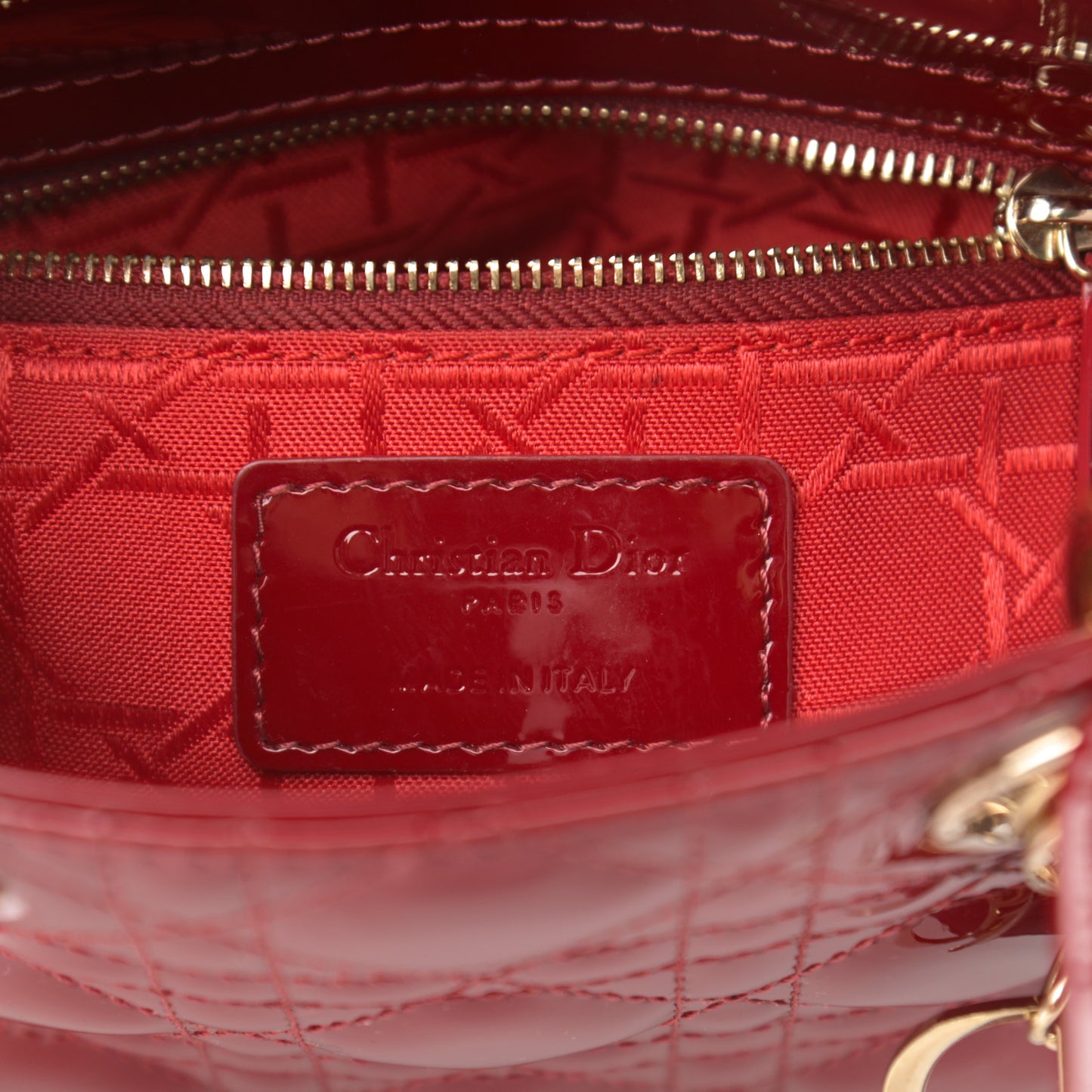 Patent Cannage Mini Lady Dior Red