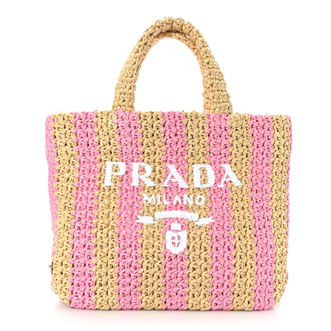 Yarn Raffia Effect Crochet Striped Small Logo Tote Naturale Petalo