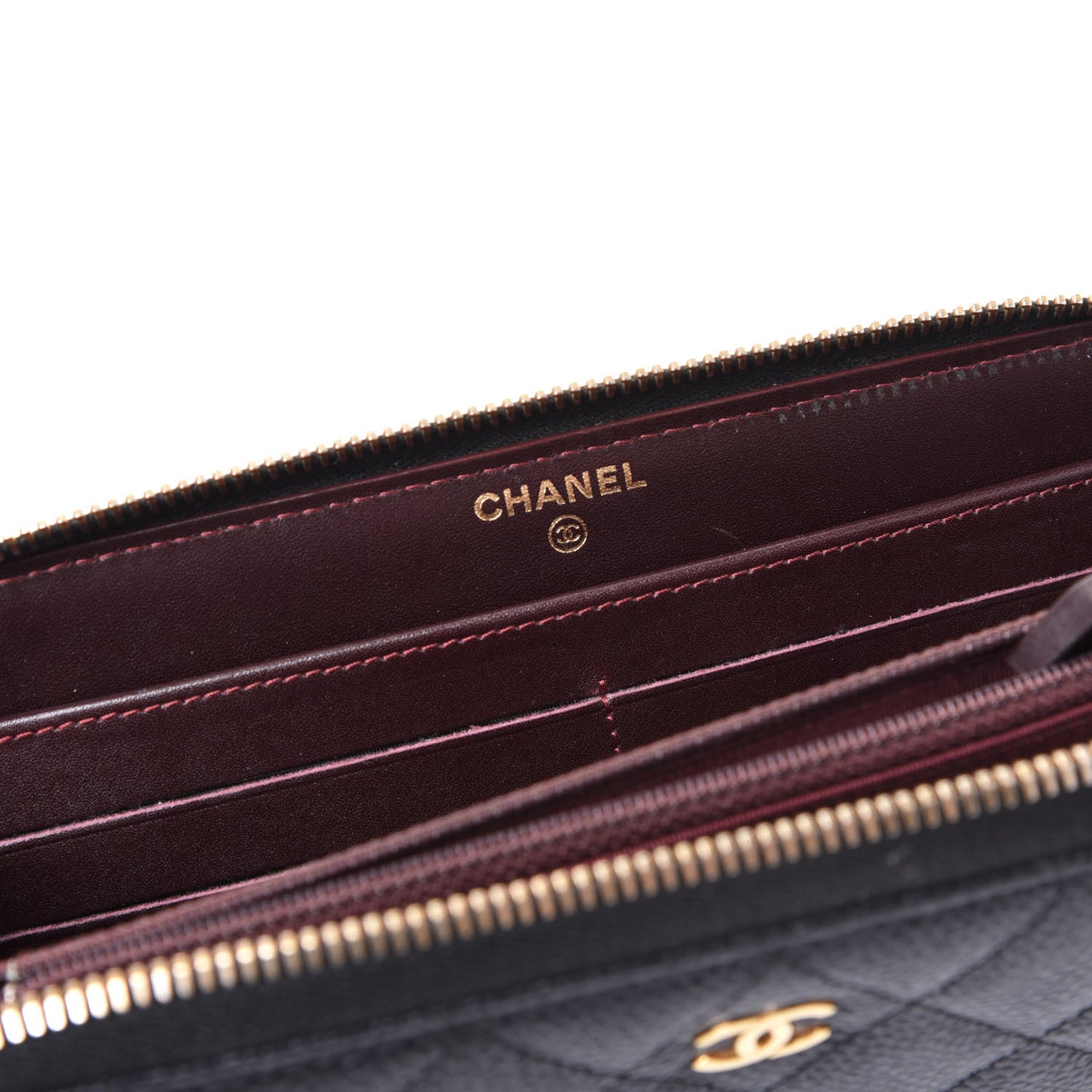 Caviar Quilted Large Gusset Zip Around Wallet Black