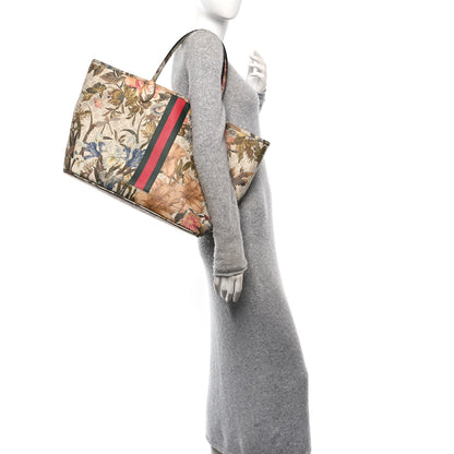 Gucci GG Supreme Monogram Water Flora Web Large Ophidia Tote Beige White Multicolor 2 of 12