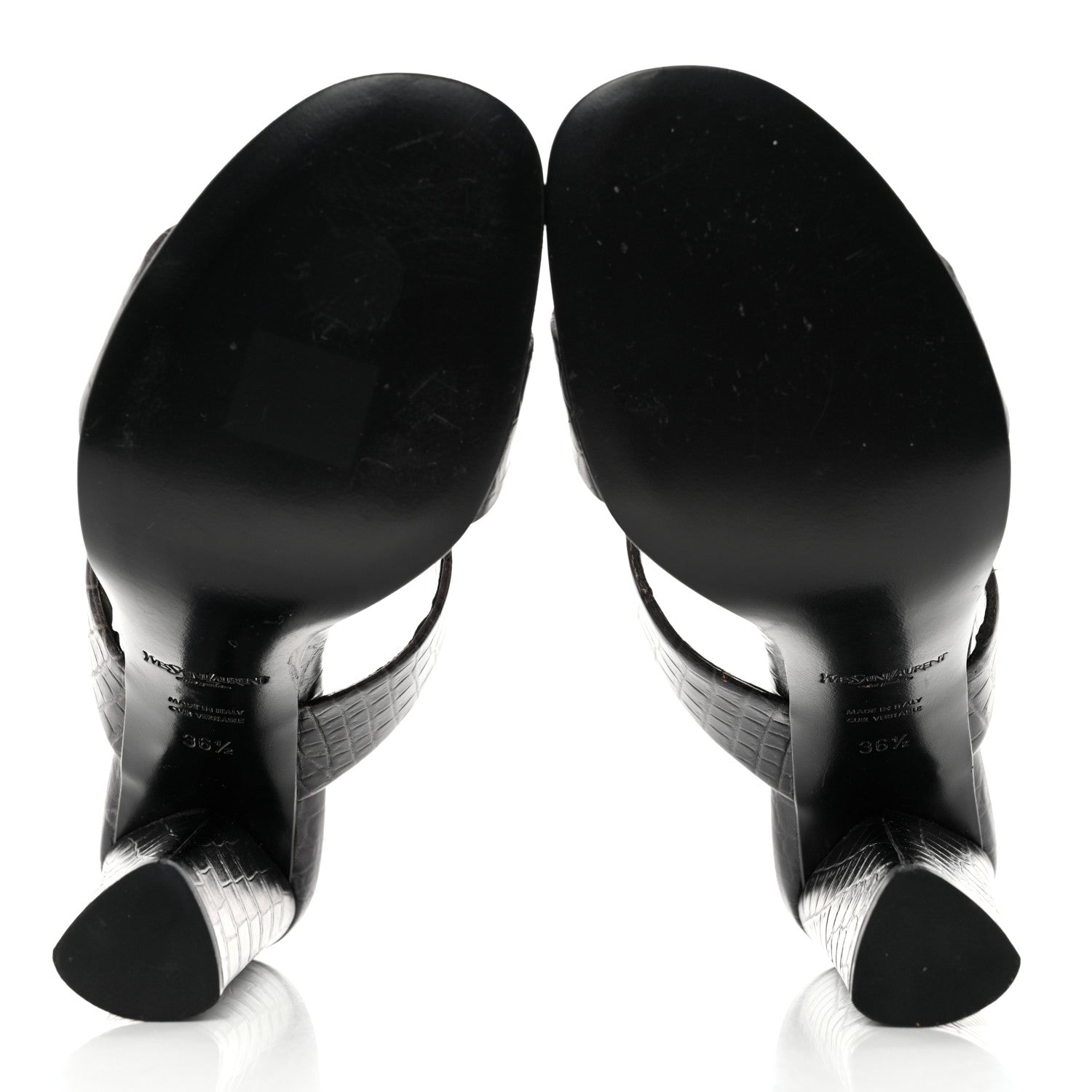 Saint Laurent Calfskin Crocodile Embossed Sandals 36.5 Black 5 of 7