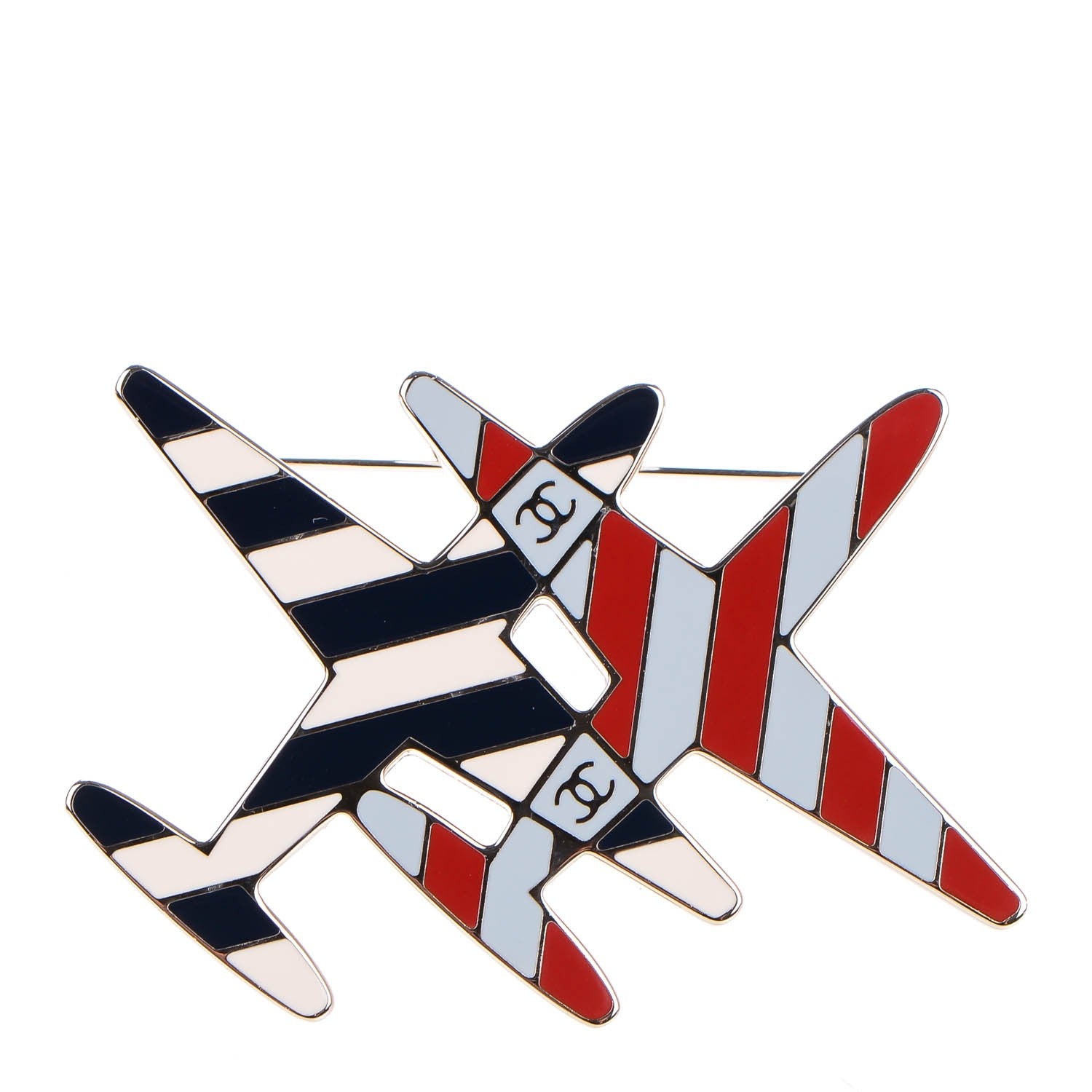 Chanel Resin Striped CC Airplane Brooch Blue Red 1 of 5