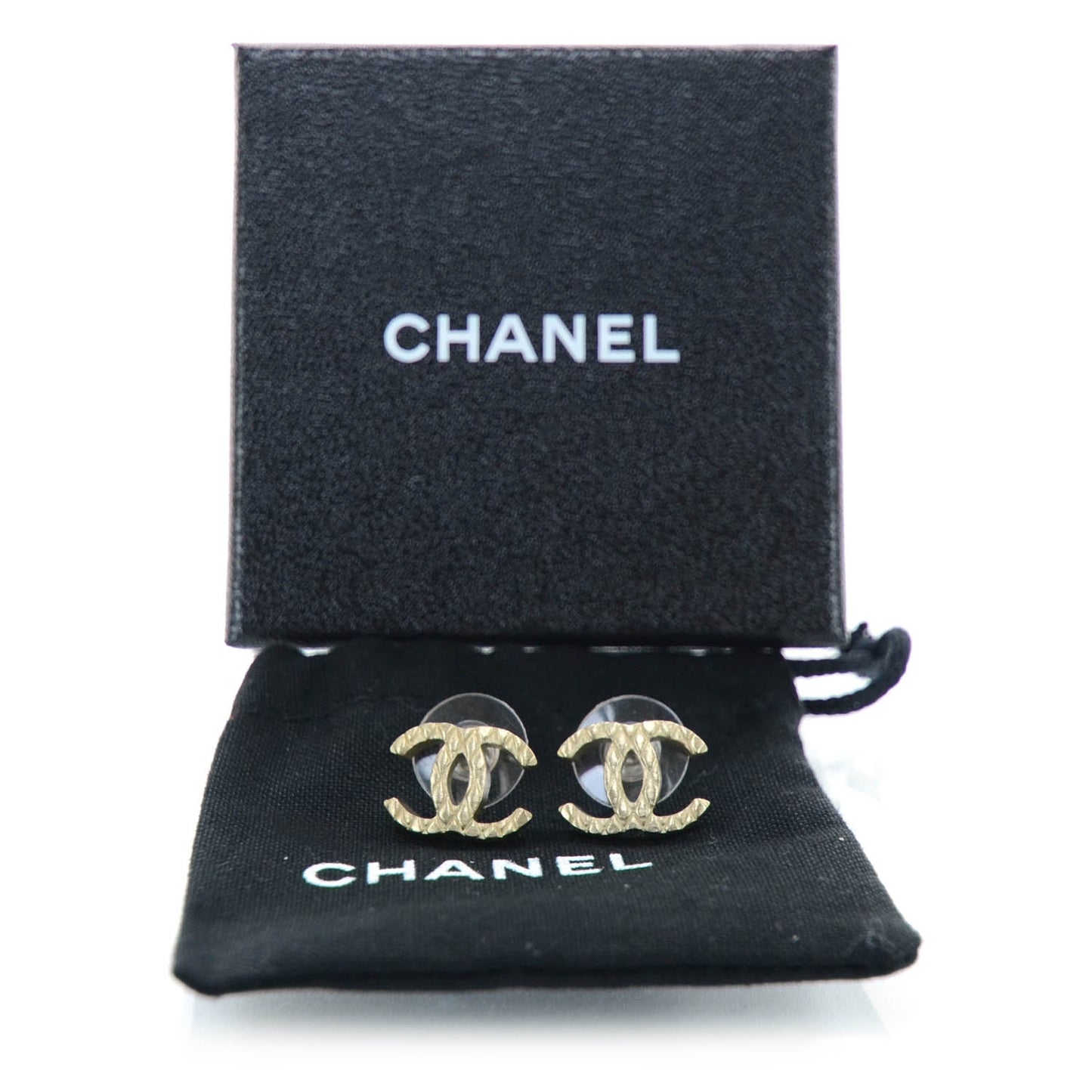 Quilted CC Earrings Gold