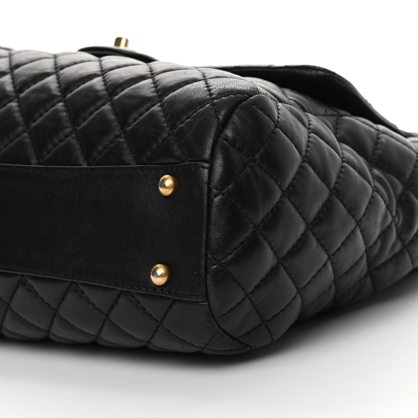Lambskin Quilted Large Fluffy CC Shopping Tote Black